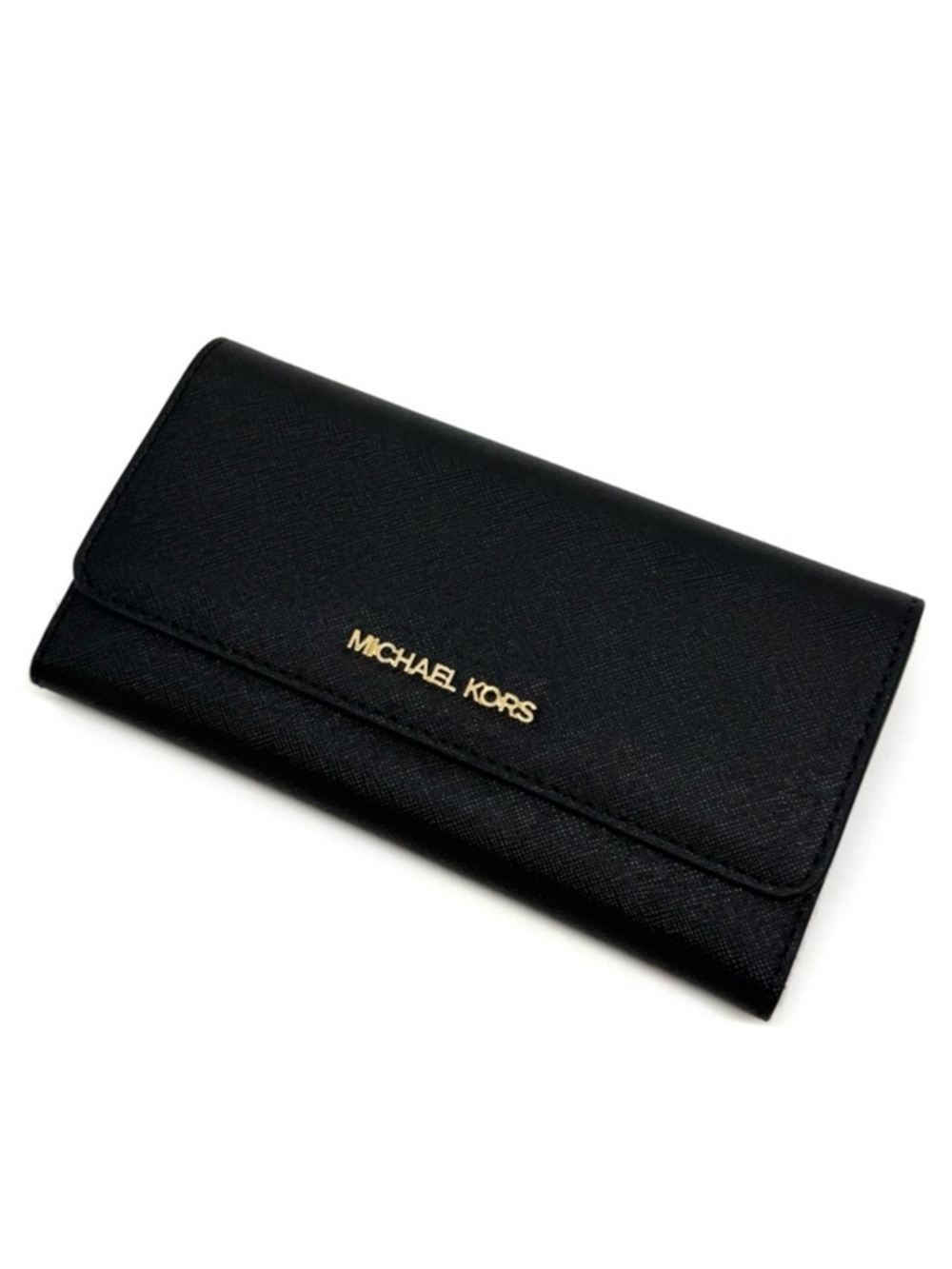 Michael Kors Large Trifold Wallet Black/Gold - Picture 3 of 10
